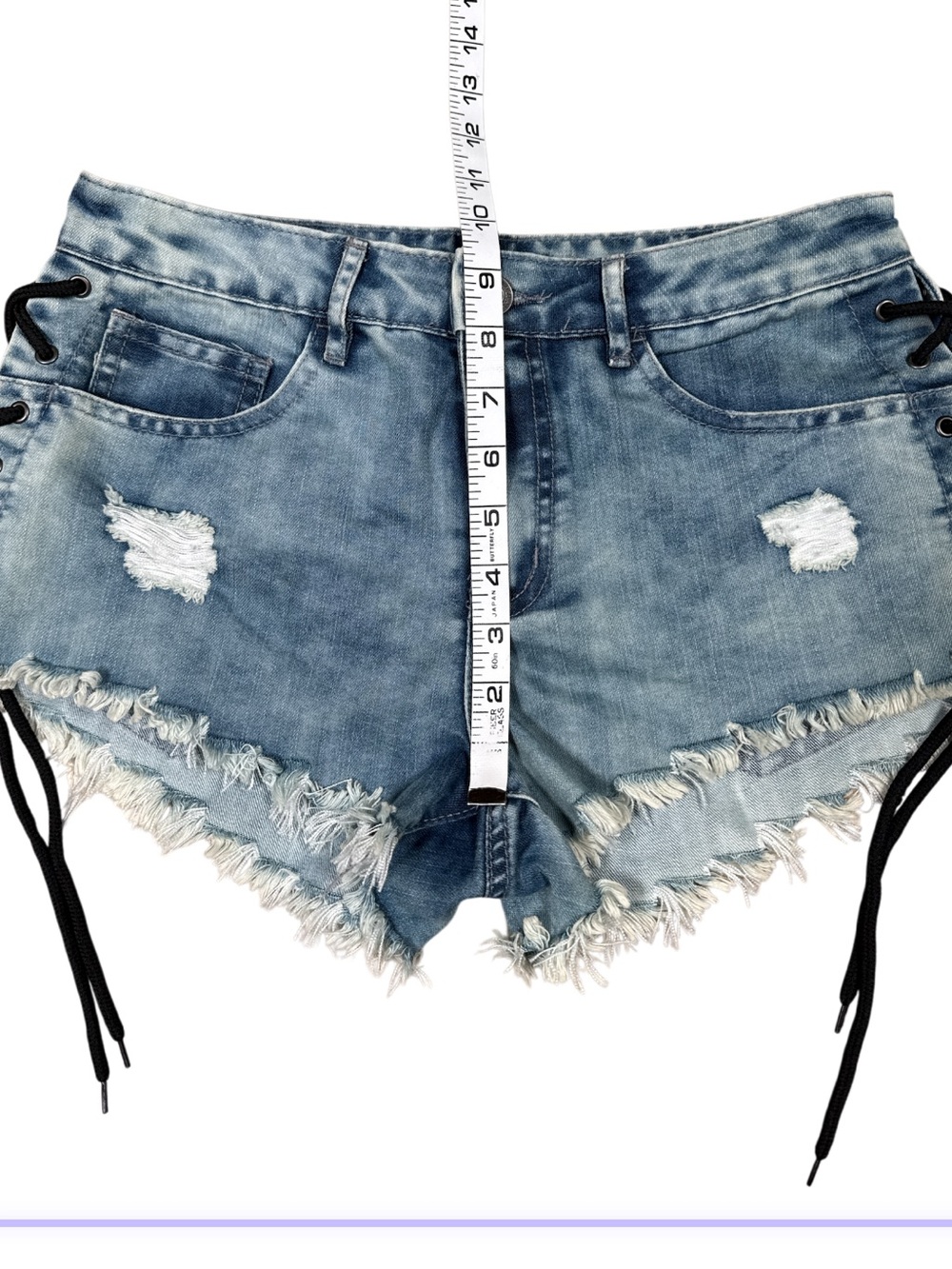Forever 21 Lace-Up Distressed Denim Shorts Size 26 NWT - Picture 8 of 10
